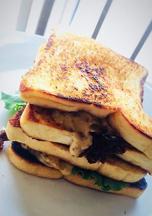 A picture of #SandwishContest. #LagosState Toasted Shredded Beef Sandwish.