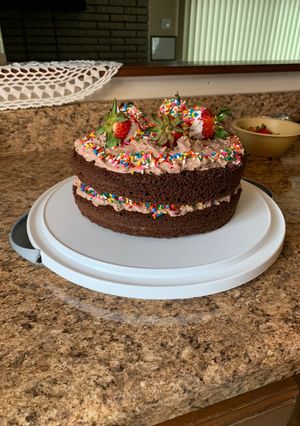 A picture of Chocolate filling with strawberries.