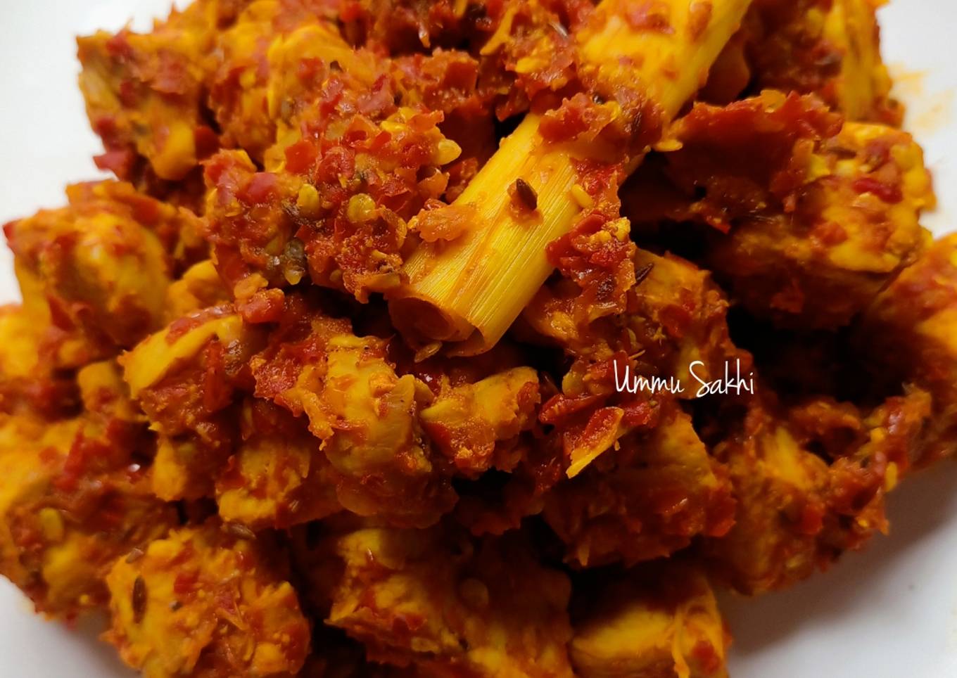 Dada ayam Balado kunyit(Menu Defisit kalori, no oil)