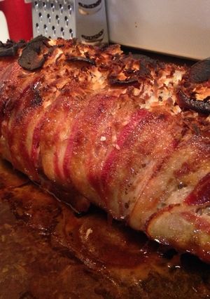 A picture of Apple cinnamon bacon wrapped pork shoulder.