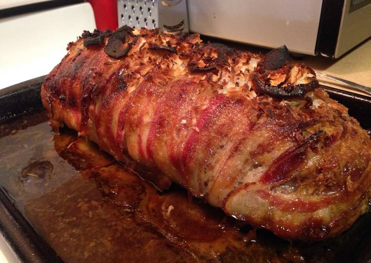 Apple cinnamon bacon wrapped pork shoulder