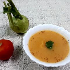 A picture of Kohlrabi n tomato soup.