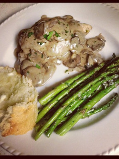A picture of Julia Child's Chicken Breasts with Mushroom and White Wine Sauce.