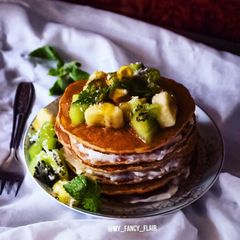Oatmeal-egg white Protein pancakes A picture of Oatmeal-egg white Protein pancakes.