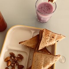 A picture of Veggie-cheese sandwich & power smoothie!.