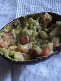 Guacamole mexicano con kiwi, manzana verde y tocino