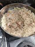 Arroz con coco y camarones