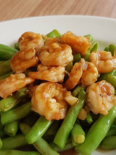 A picture of Sauteed Shrimp Bean Vegie With Oyster Sauce Dressing.