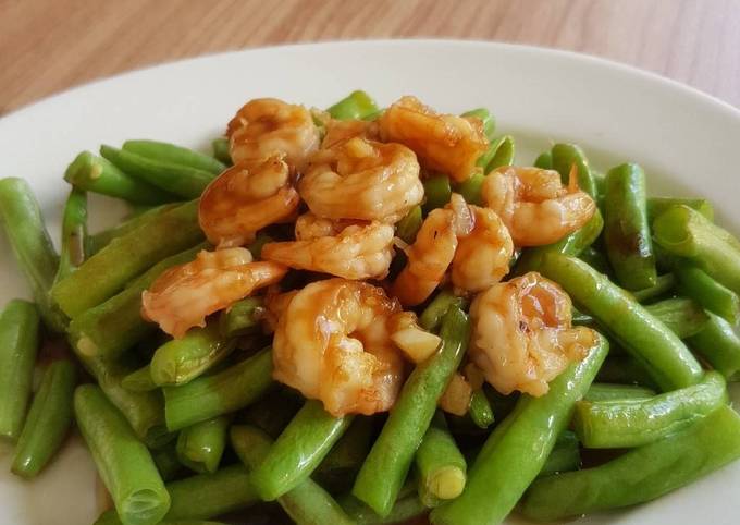 Recipe of Quick Sauteed Shrimp Bean Vegie With Oyster Sauce Dressing