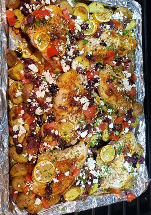 A picture of Sheet pan Greek chicken.