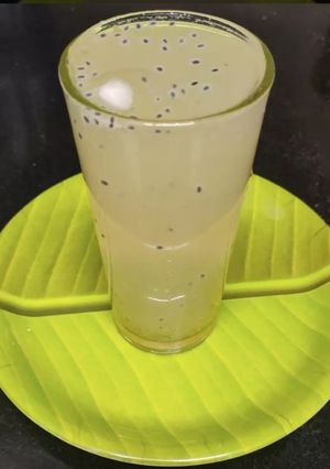 A picture of Green grapes, sabja seed juice.