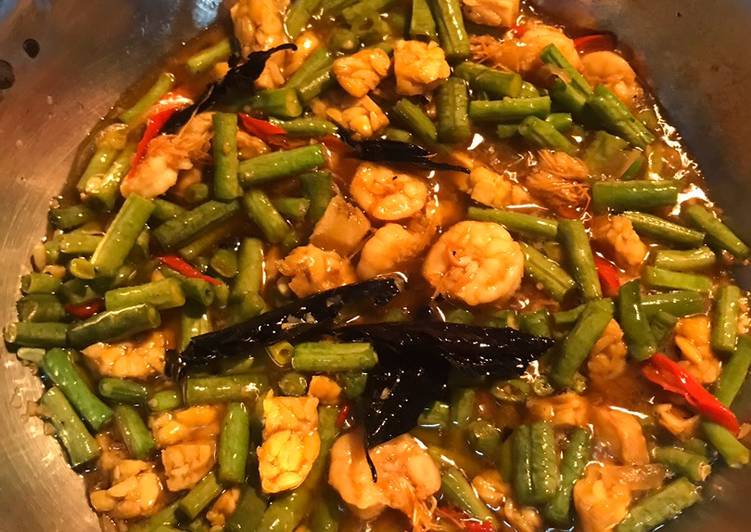 Resep Kacang panjang tumis pedas manis udang tempe Anti Gagal