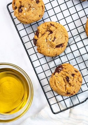 A picture of Chocolate Chunk Olive Oil Cookies.