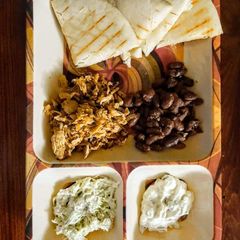 Shawarma Platter with Mayo Dip,Tartar Sauce and Sauted Kidney Bean A picture of Shawarma Platter with Mayo Dip,Tartar Sauce and Sauted Kidney Bean.