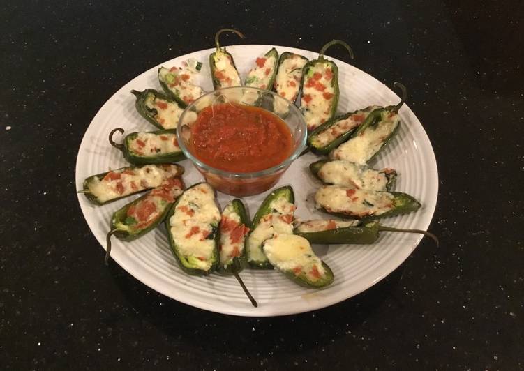 Recipe of Delicious Roasted Pepperoni and cheese stuffed Jalapeños