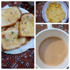 Bread omelet and tea A picture of Bread omelet and tea.