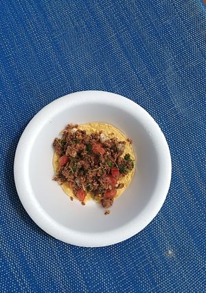 A picture of Tostadas with Machaca (Dried Beef).