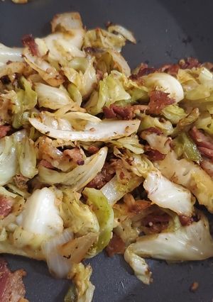 A picture of My Fried Cabbage and Bacon.