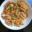Sweet Chilli Salmon with Pasta and Peas