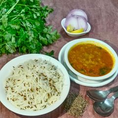 Jeera rice(cumin rice)dal fry A picture of Jeera rice(cumin rice)dal fry.