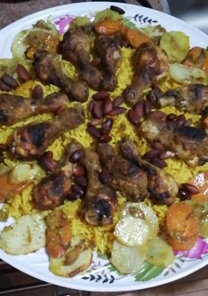 A picture of Roasted Drumsticks and Vegetables.