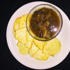 A picture of Ofals pepper soup with sweet potato.