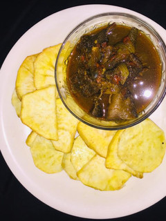 A picture of Ofals pepper soup with sweet potato.
