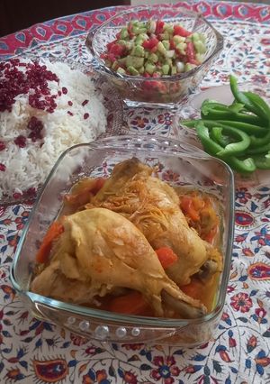 عکسی از دستور زرشک پلو با مرغ زعفرونی