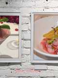 Cóctel Daiquiri de fresa y ceviche de pescado con frutos rojos
