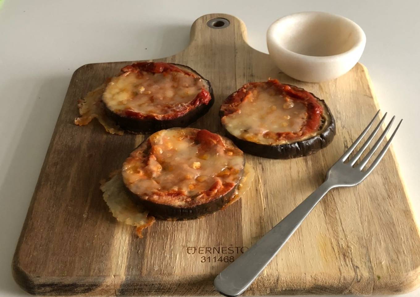 Aubergine slice with bolognese topped with mozzarella!!!