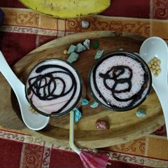A picture of Soyabean banana strawberry milk shake.