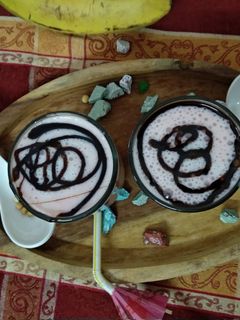 A picture of Soyabean banana strawberry milk shake.