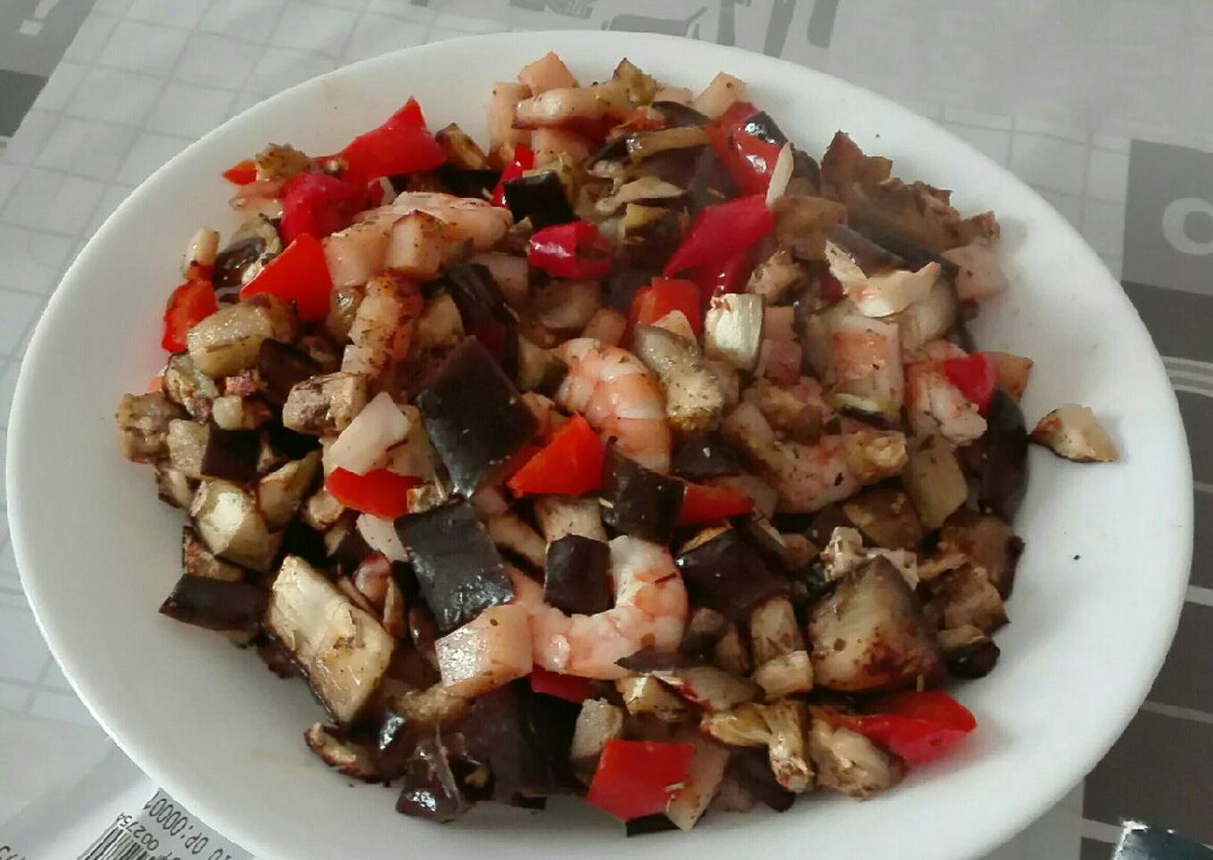 Berenjenas y gambas al horno