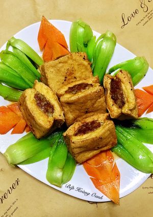 Hình của món Đậu Hủ Nhồi Thịt+ Cải Thìa Sốt Dầu Hào.