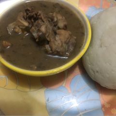 A picture of Oil free Pepper soup and pounded yam.