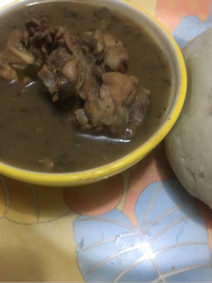 A picture of Oil free Pepper soup and pounded yam.