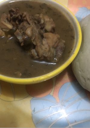 A picture of Oil free Pepper soup and pounded yam.