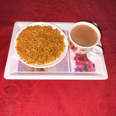Crispy moong dal namkeen with milk tea(Travel snacks) A picture of Crispy moong dal namkeen with milk tea(Travel snacks).