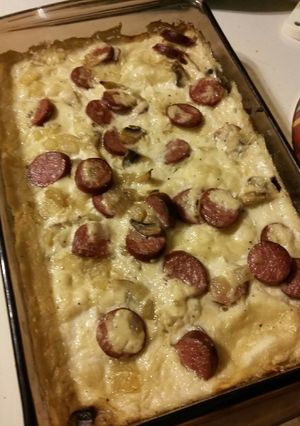 A picture of Smoked Sausage & Pierogi Bake.