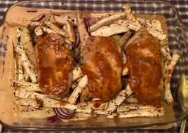 Porkchop Traybake with Pear, Onion and Celeriac