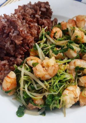 Hình của món Eat clean - Tôm xào cải mầm và giá.