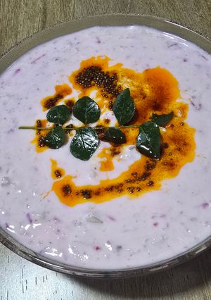 A picture of Beetroot cucumber Pachadi.