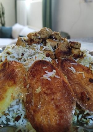 عکسی از دستور عدس پلو با مرغ🍗🥘🍚