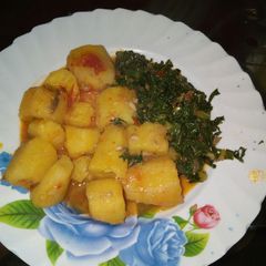 A picture of Fried matoke with kales #festivecontestkakamega #Authormarathon.