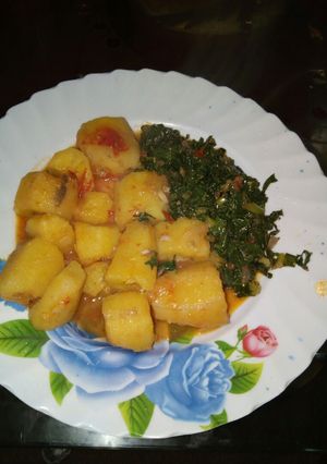 A picture of Fried matoke with kales #festivecontestkakamega #Authormarathon.