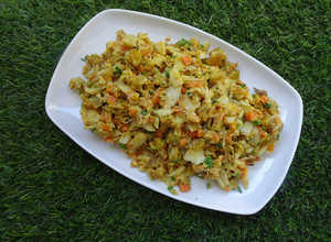 Foto de Bacalhau à Brás (com batata doce e legumes - sem fritar a batata)