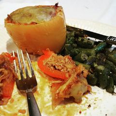 A picture of Enchilada-stuffed peppers.