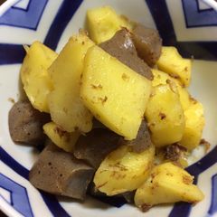 A picture of #4  Easy Japanese cooked dish with Potato and Dried Bonito Flakes.