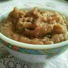 A picture of Wheat flour and besan ka halwa.