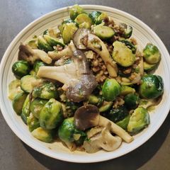 A picture of Sautéed Brussels Sprouts and Fresh Mushrooms.